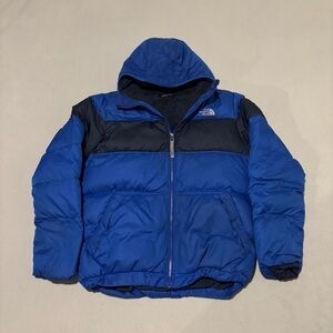 The North Face Boys Moondoggy 2.0 Down Hooded Jacket Size XL Blue Spring Winter